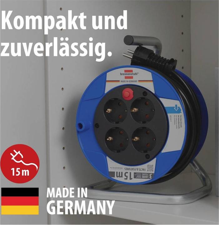 Actual product image Brennenstuhl Compact cable drum black 15m H05VV-F 3G1.5 107 (15 m, 1.50 mm²)