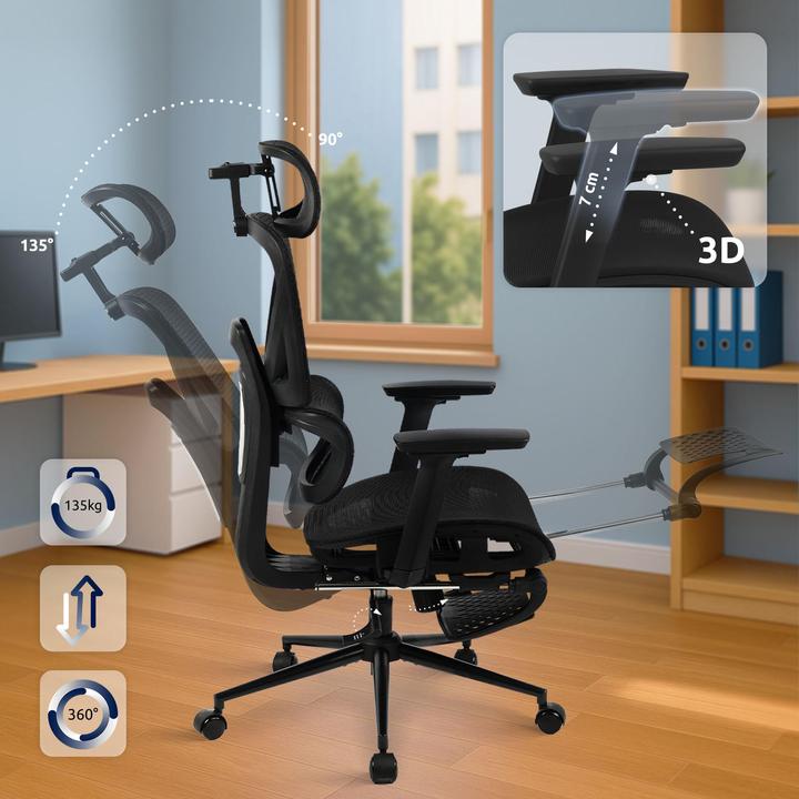 Immagine prodotto CLP Sedia da ufficio Beresford ergonomica con poggiapiedi rivestimento in rete traspirante