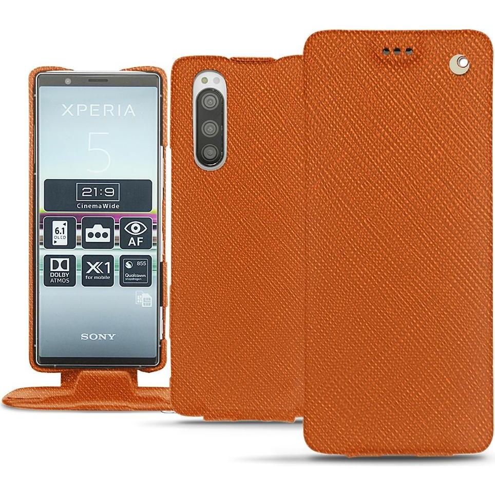 Noreve Lederschutzhülle vertikal (Sony Xperia 5), Smartphone Hülle, Orange