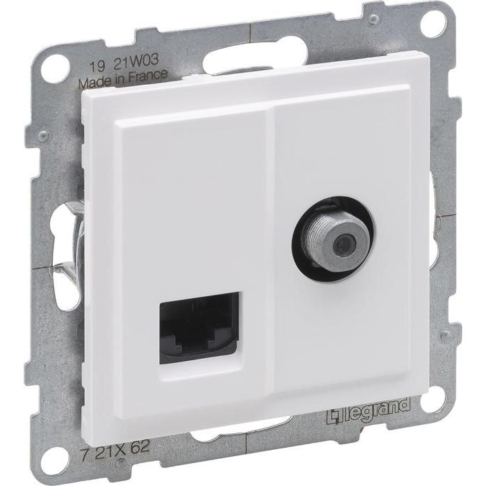 Legrand SUNO TV-Buchse Typ F 1,5 dB + RJ45 Kat. 6 UTP weiss 721162, SAT Zubehör, Weiss