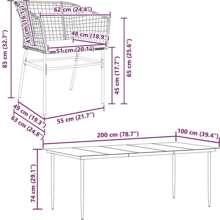 Produktbild vidaXL Garten Essgruppe (200 x 100 x 74 cm)