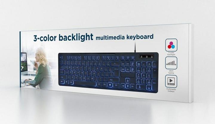 Produktbild Gembird Klawiatura multimedialna z trójkolorowym podświetleniem czarna US layout (US, Kabelgebunden)