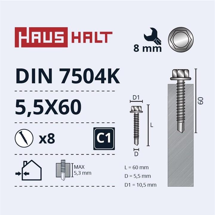 Image du produit Haushalt SELF SCREW 5,5X60 DIN7504K ZN 8PCS