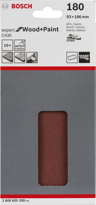Produktbild Bosch Professional Zubehör Schleifblatt C430, 93 x 186 mm, 180, 8 Löcher, 10er-Pack (180)