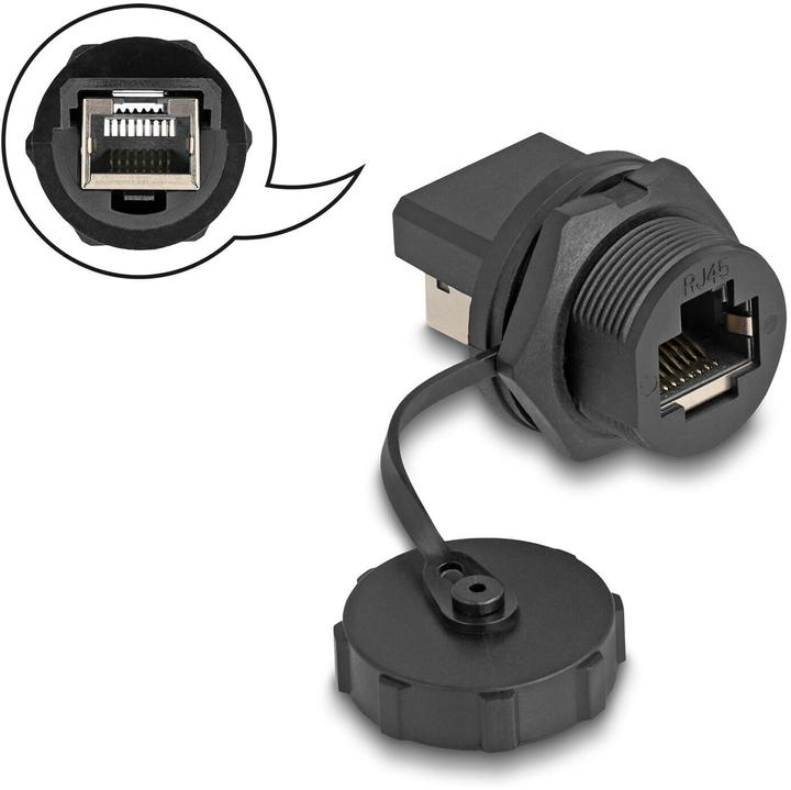 Actual product image Delock RJ45 Cat.6A coupler with sealing cap for installation IP67 dust- and waterproof (Network coupling)