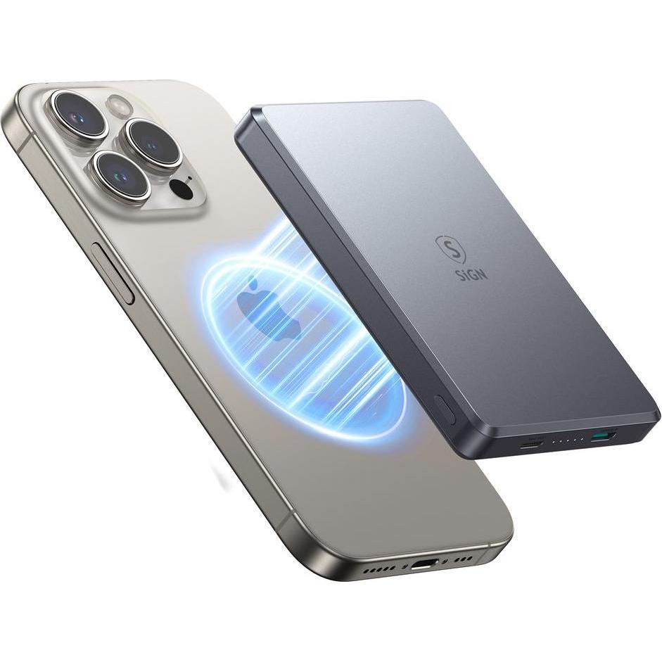 SIGN Ultrathin Magnetic Powerbank 10000mAh, 20W - Grey, Powerbank