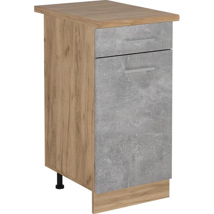 Vicco, Regal, Küchenunterschrank R-Line, Beton/Goldkraft Eiche, 40 cm, AP Eiche