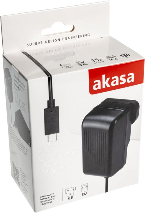 Produktbild Akasa 15 Watt USB Typ C Netzteil kompatibel mit Raspberry Pi 4
