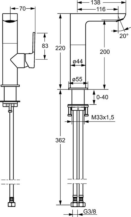 Productafbeelding Hansa 55352203 Eéngreeps wastafelmengkraan Hansaligna 5535, zijdelings bediende hendel, chroom