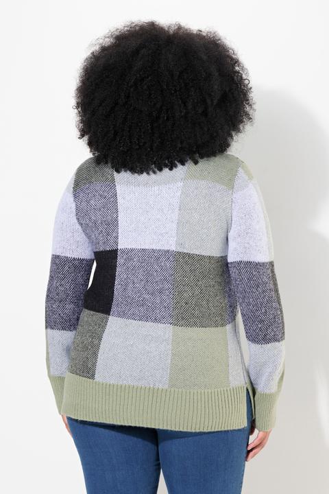 Produktbild Ulla Popken Pullover, Karomuster, Stehkragen, Langarm (56)
