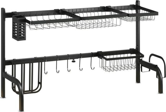Immagine prodotto Swisshandel24 Scolapiatti, scolapiatti a 2 livelli, scolapiatti 51-93 cm con ganci, scolapiatti con ganci