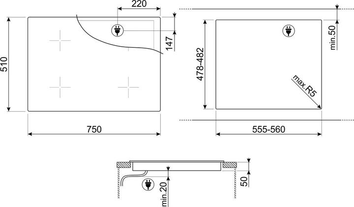 Actual product image Smeg SIB2741D Black Built-in 75 cm Induction hob 4 Cooker(s) (75 cm, Induction hob)