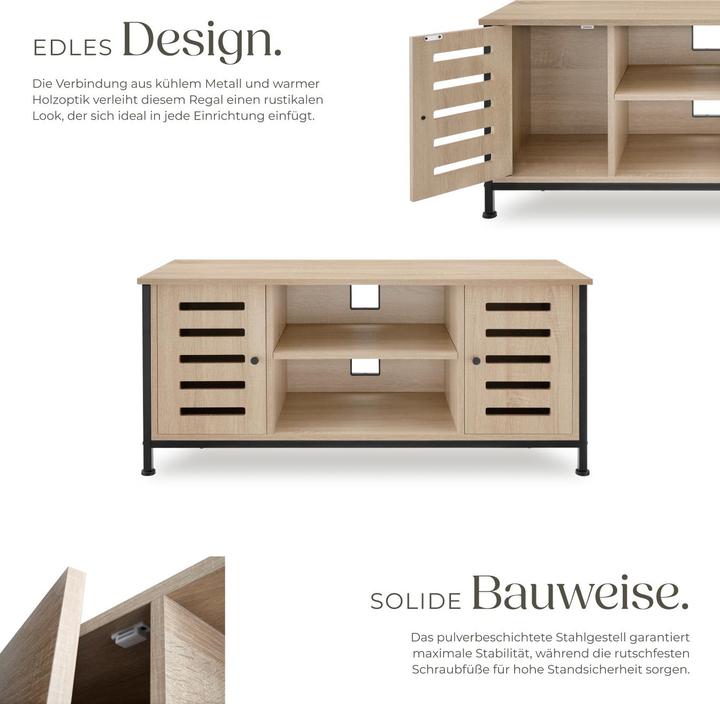 Actual product image tectake TV cabinet Carlow | W110 x D41.5 x H50.5 cm with two cabinets & shelf (41.50 x 41.50 x 50.50 cm)