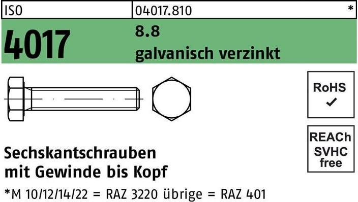 Produktbild Bufab Sechskantschraube ISO 4017 VG M 5 x 55 8.8 galvanisch verzinkt (200 Schrauben pro Stück)