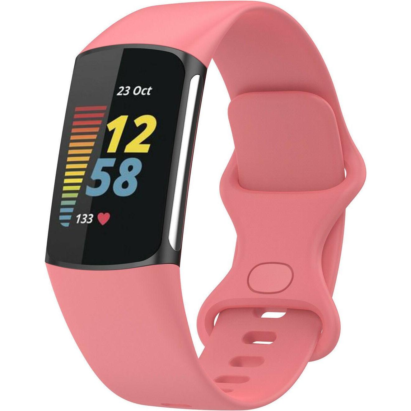 Strap-it Silikonarmband (Silikon, Fitbit Charge 5), Uhrenarmband, Rosa