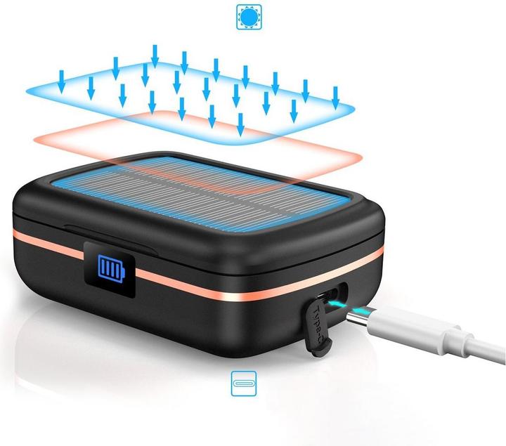 Actual product image Choetech TWS Bluetooth Headphones SOLAR incl. 2500mAh Powerbank -Black (8 h, Wireless)