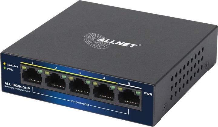 Allnet Schakelaar 5 poort 10/100/1000TX 4x PoE onbeheerd Layer2 ventilatorloos (5 ports)