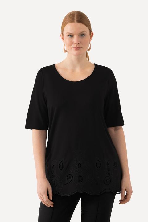 Immagine prodotto Ulla Popken T-shirt con ricami, orlo a onda, scollo rotondo e mezze maniche (42, 44)