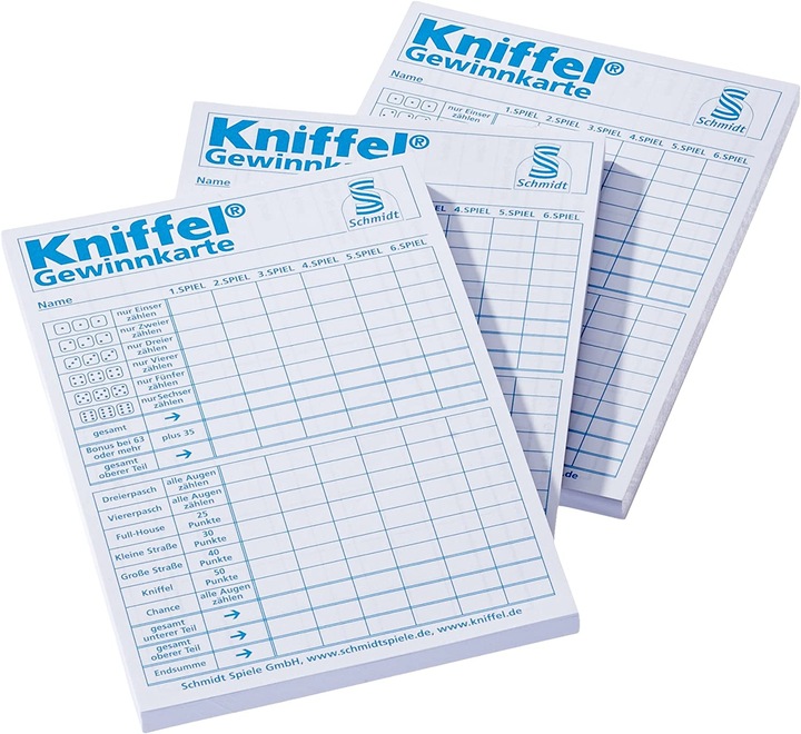 Produktbild Schmidt Spiele SSP49039 - Kniffelblock - 3 Stück für 1440 Spiele, 2-8 Spieler, ab 8 Jahren (DE-Ausgabe) (Deutsch)