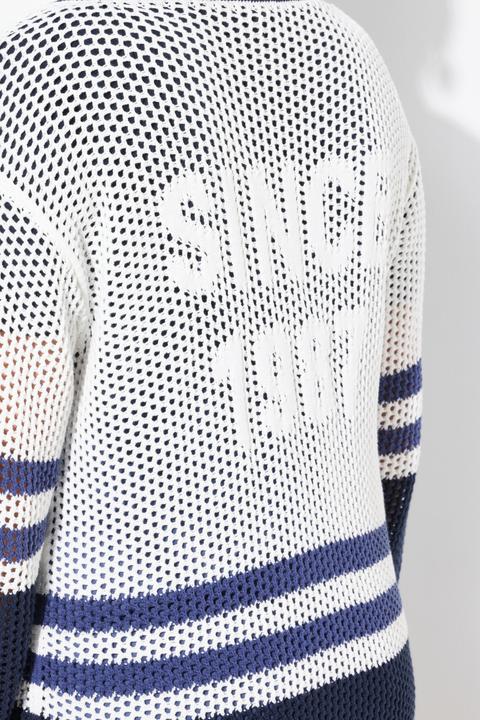 Produktbild Ulla Popken Long-Strickjacke, Streifen, V-Ausschnitt, Langarm (46, 48)
