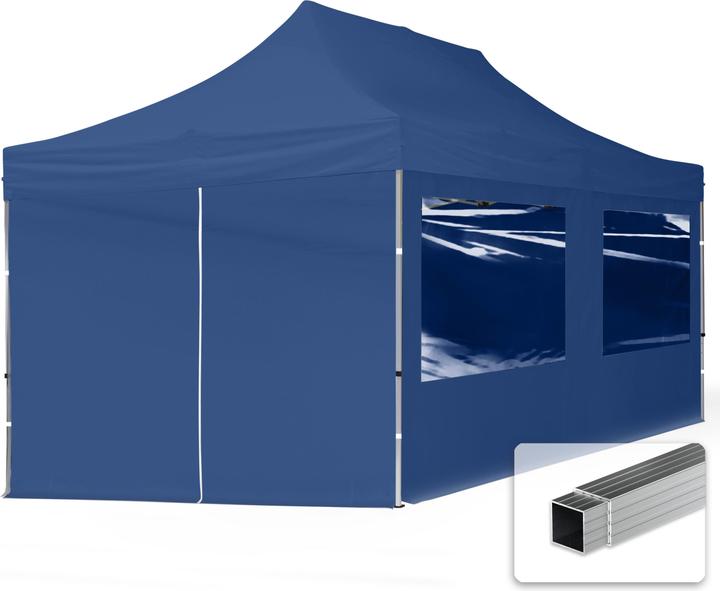 Toolport Faltpavillon Faltzelt Pavillon 3x6m - 4 Seitenteile Aluminium 32mm Partyzelt 700N blau (600 cm, 300 cm)