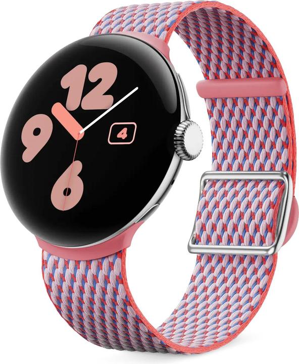 Image du produit Google Pixel Watch 3 (41mm), bande tissée, Peony (Acier inoxydable, Matières plastiques, fil de polyester recyclé)