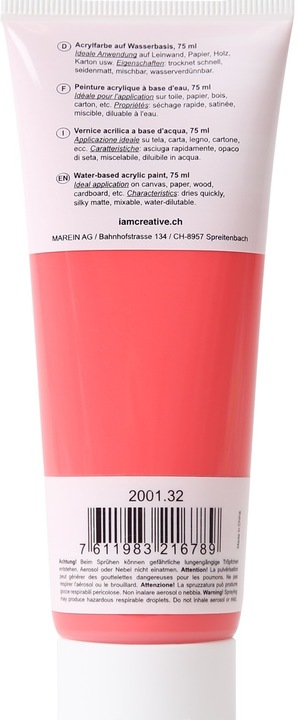 Produktbild I Am Creative Basic Acryl, Acrylfarbe auf Wasserbasis, 75 ml (Pastellrot, 75 ml)