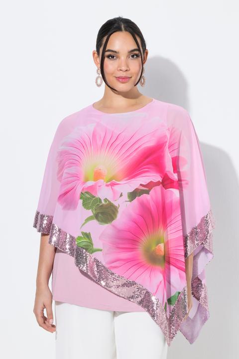 Produktbild Ulla Popken Chiffonbluse, Blüten, U-Boot-Ausschnitt, 3/4-Arm (56)
