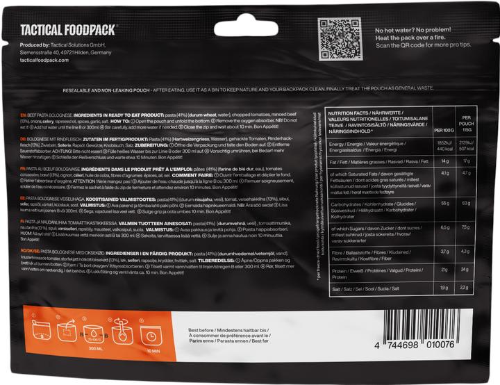 Actual product image Tactical Foodpack Beef Spaghetti Bolognese (115 g)