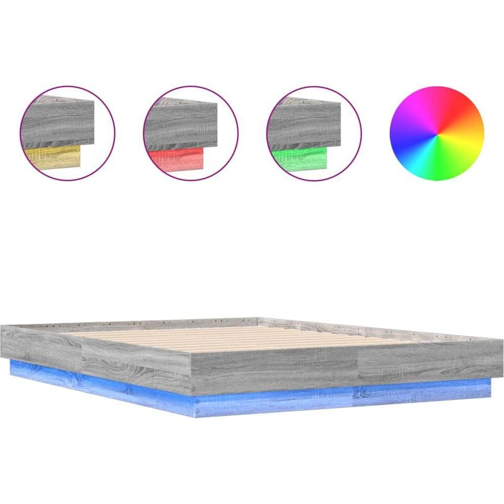 Thumbnail - VidaXL, Bett, Bettgestell mit LED -Eiche (120 x 190 cm)