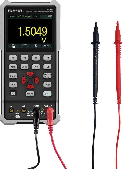 Voltcraft DSO-2202H + AFG Handheld Oscilloscope 200MHz 2-channel 1 GSa/s 8 kpts 8 Bit Handheld 1pce. (CAT II 400V)