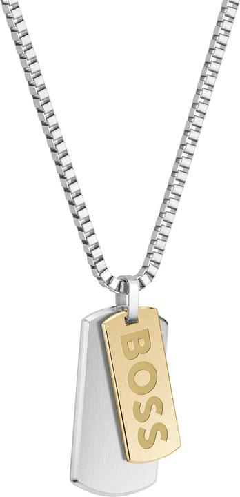 Actual product image Hugo Boss MenÌs bicolour necklace Dog tags Devon 1580576 (Stainless steel, Yellow gold ion plating)
