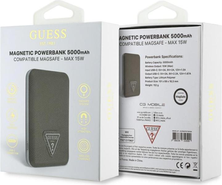 Actual product image Guess Other goods Grained Triangle Power Bank with MagSafe 5000mAh 15W USB-C - Brown (5000 mAh, 15 W)