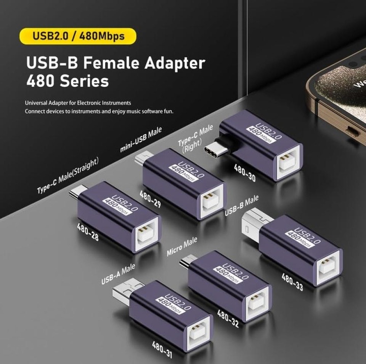 Produktbild PowerGuard USB B 2.0 Buchse (female) auf USB-C (male) Adapter (USB 2.0)