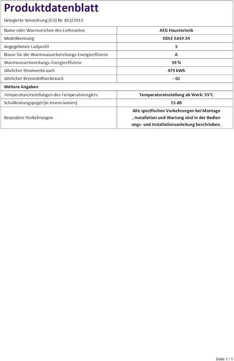 Produktbild AEG Haustechnik DDLE EASY 24 kW Elektronischer Durchlauferhitzer, 2 Festtemperaturen Dusche 42 °C/Küchenspüle 55 °C