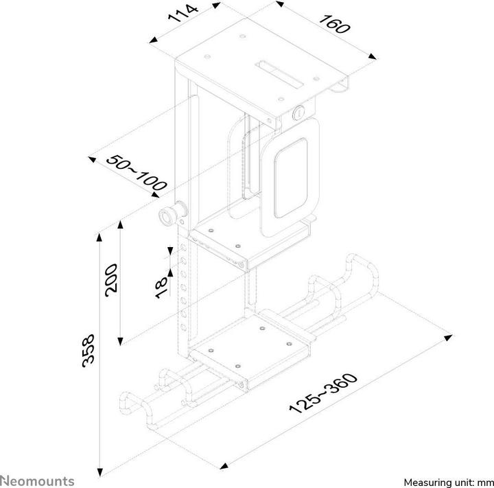 Actual product image Neomounts CPU-D075BLACK/LK Calculator Holder Height 20 to 36cm 7.87 to 14.17 inches Width 5 to 10cm 1.97 to