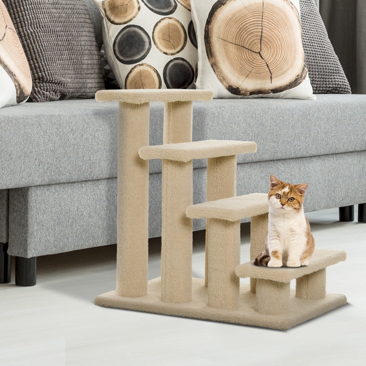 Image du produit PawHut Escalier pour chats avec 4 marches (60 cm, Blanc crème)
