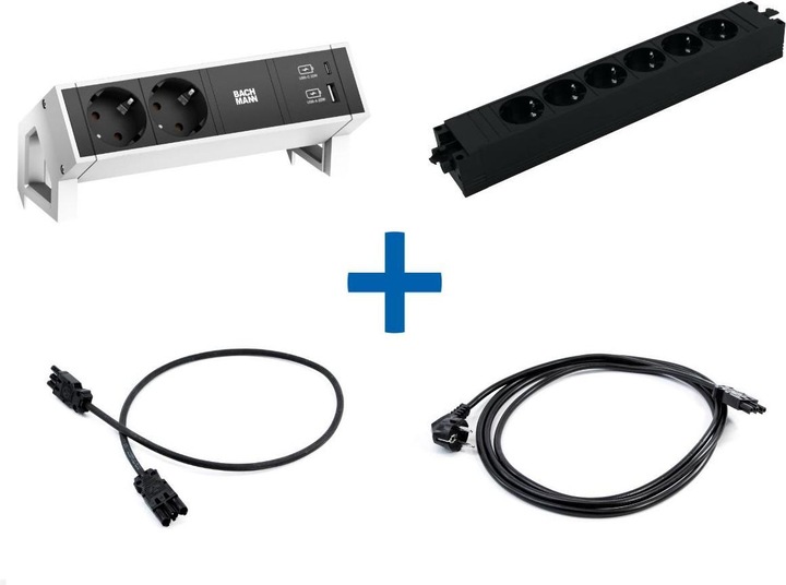 Produktbild Bachmann Steckdosenleisten-Set DESK 2 + STEP BASE inkl. GST18 Kabel (6 x)