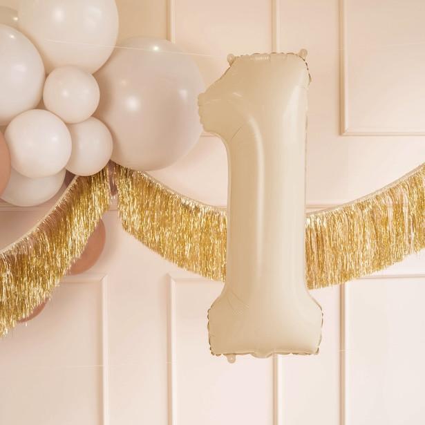 Partydeco Ballon alu Chiffre "1" Beige Pastel