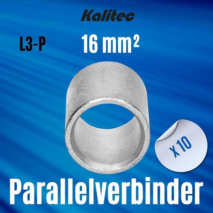 Produktbild Kalitec 10 Stück L3-P Parallelverbinder 16mm² I Verbinder unisoliert I Quetschverbinder blank I Kabe
