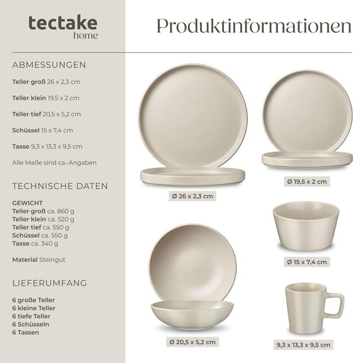 Actual product image tectake Kitchen starter set for 6 people with crockery, pots etc