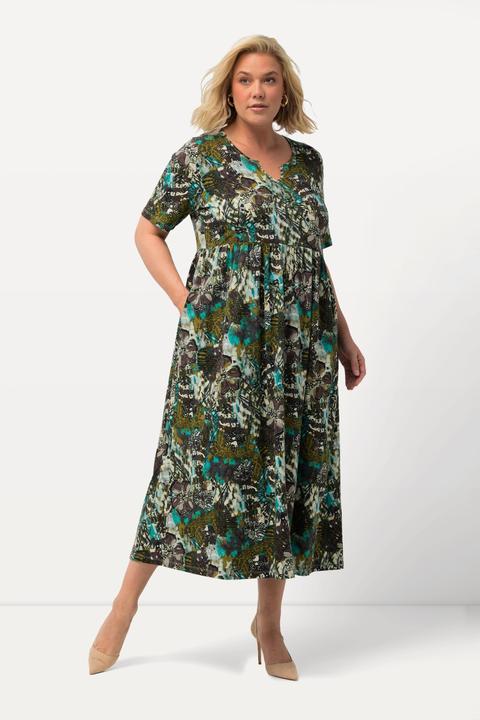 Produktbild Ulla Popken Jerseykleid, Blüten, A-Linie, Tunika-Ausschnitt, Halbarm (68)