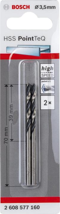 Produktbild Bosch Professional Zubehör Metallspiralbohrer HSS PointTeQ, DIN 338, 3,5 mm, 2er-Pack (3.5 Millimeter)