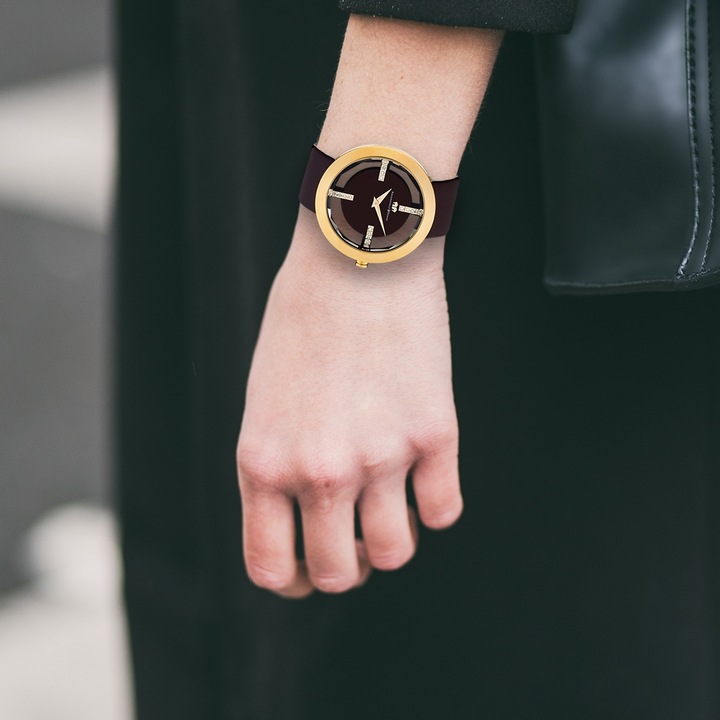 Image du produit Montre à quartz pour femme Lucrezia en cuir véritable brun foncé - 4330 (Montre analogique, 42 mm)