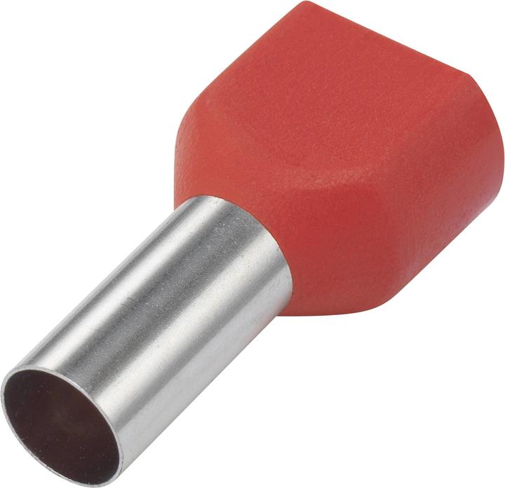 Tru Components 1091320 Zwillings-Aderendhülse 1 x 10 mm² x 14 mm Teilisoliert Rot 100 St.