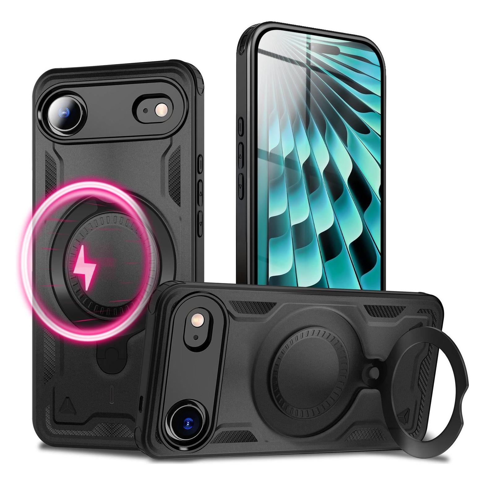NALIA Hardcase Magnetica per iPhone 16 Pro - Stand Fotocamera & Protezione - OVERLAND (Opaco & Compatibile MagSafe) - Marchio Tedesco, Colore:Grigio Titanio