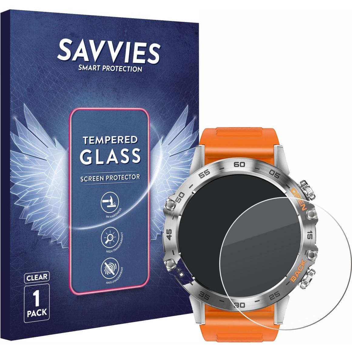 Savvies Panzerglas Displayschutz 9H Schutzglas Glas Klar Transparent, Smartwatch Schutzfolie, Transparent