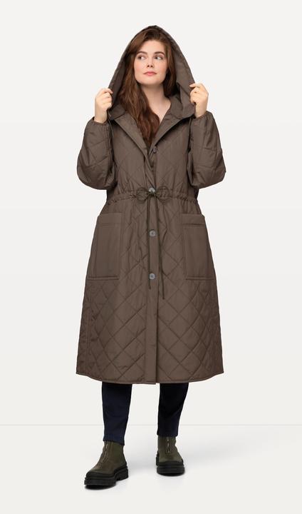 Image du produit Ulla Popken Manteau matelassé à capuche avec patte de boutonnage et cordon coulissant, matière recyclée (56)