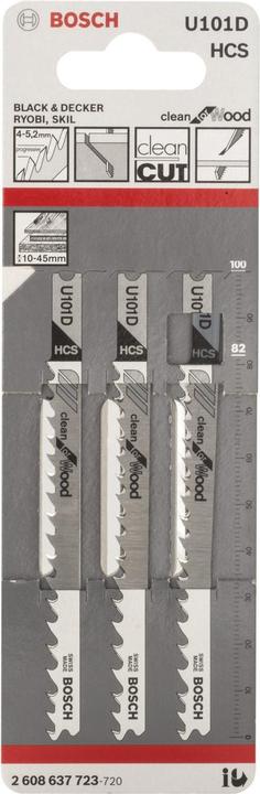 Produktbild Bosch Professional Zubehör Stichsägeblatt U 101 D Clean for Wood, 3er-Pack