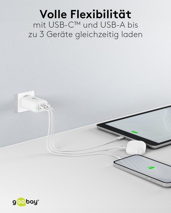 Produktbild Goobay USB-C PD 3-fach Multiport-Schnellladegerät 65 W weiss (65 W)